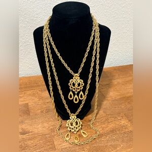 Vintage Trifari Gold-tone Triple Strand Pendant Necklace 16 Inches